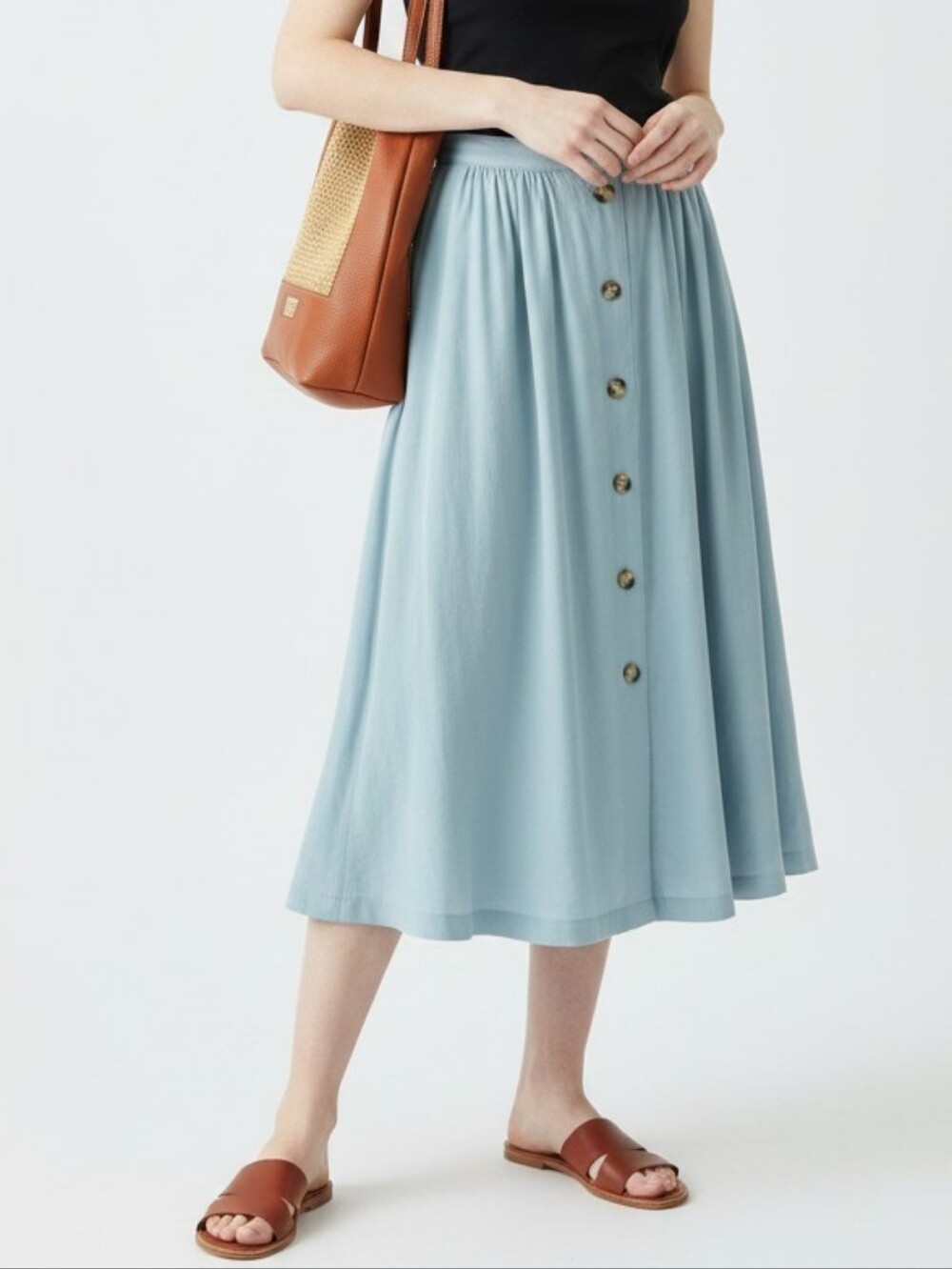 Betina Lou Tencel A Line Button Front Midi Skirt